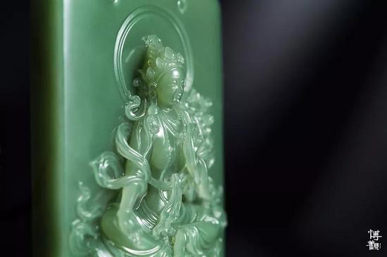 析木玉绿度母把牌 7.8x4.7x1.8cm 134g 款识:永昌